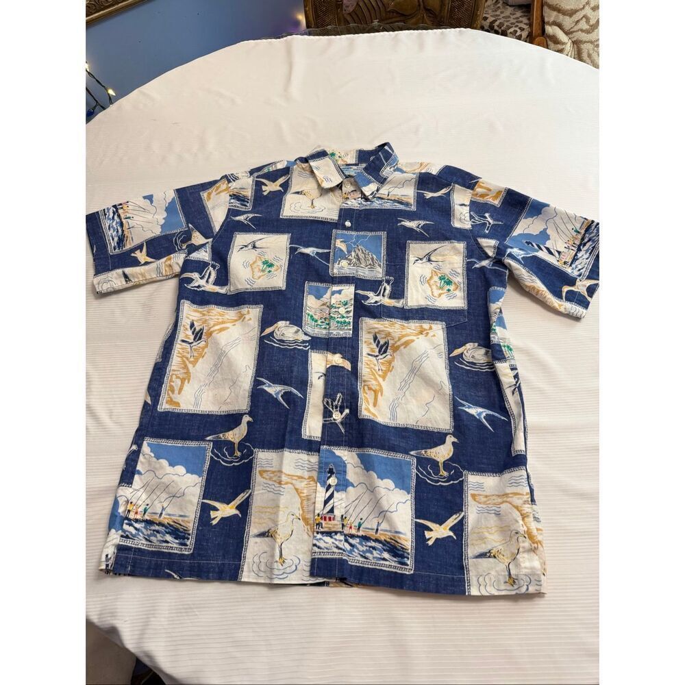 AFTCO Blue Water Wear Men’s Vintage Button Up Shirt Size Large